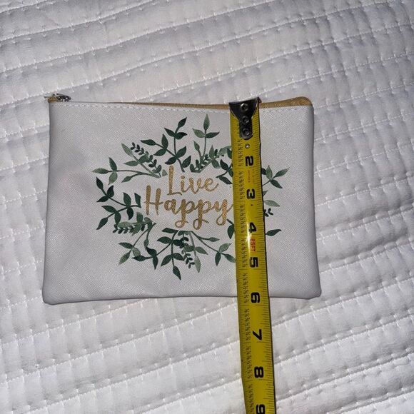 Live Happy Canvas Zipper Pouch – Small Cosmetic Bag / Travel Organizer – 9” x 7” - Picture 7 of 8